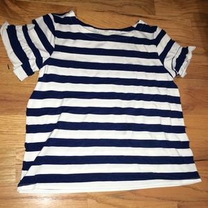 Navy Blue and White Striped Ruffle Tee